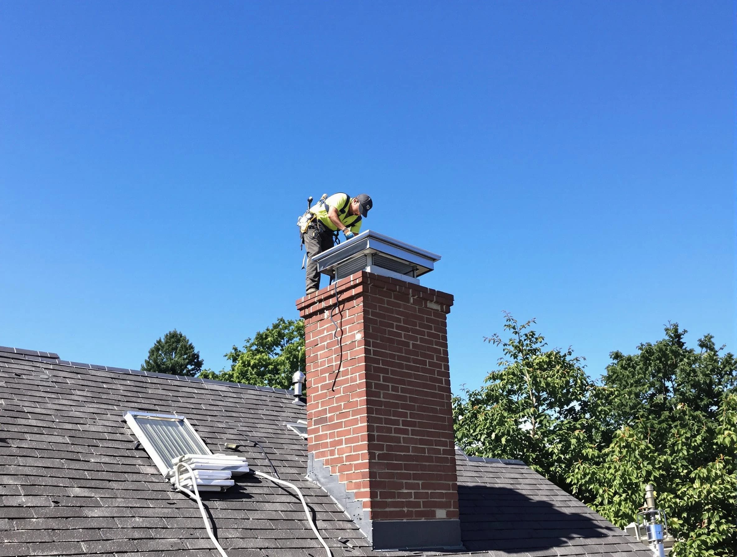 Colonial Heights Chimney Sweep technician measuring a chimney cap in Colonial Heights, VA