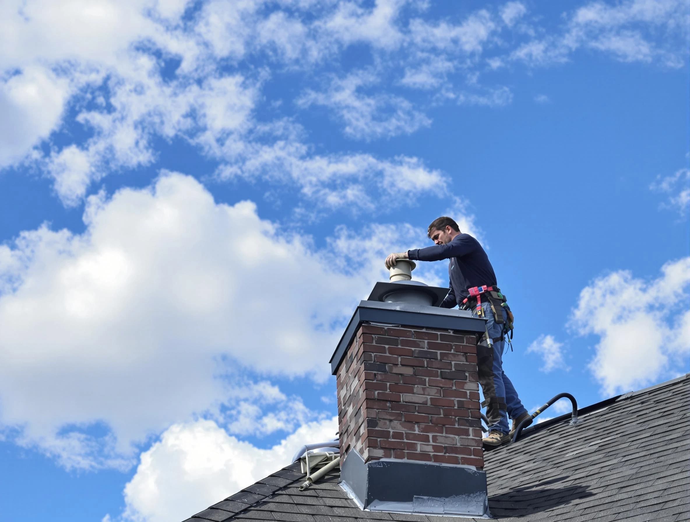 Colonial Heights Chimney Sweep installing a sturdy chimney cap in Colonial Heights, VA