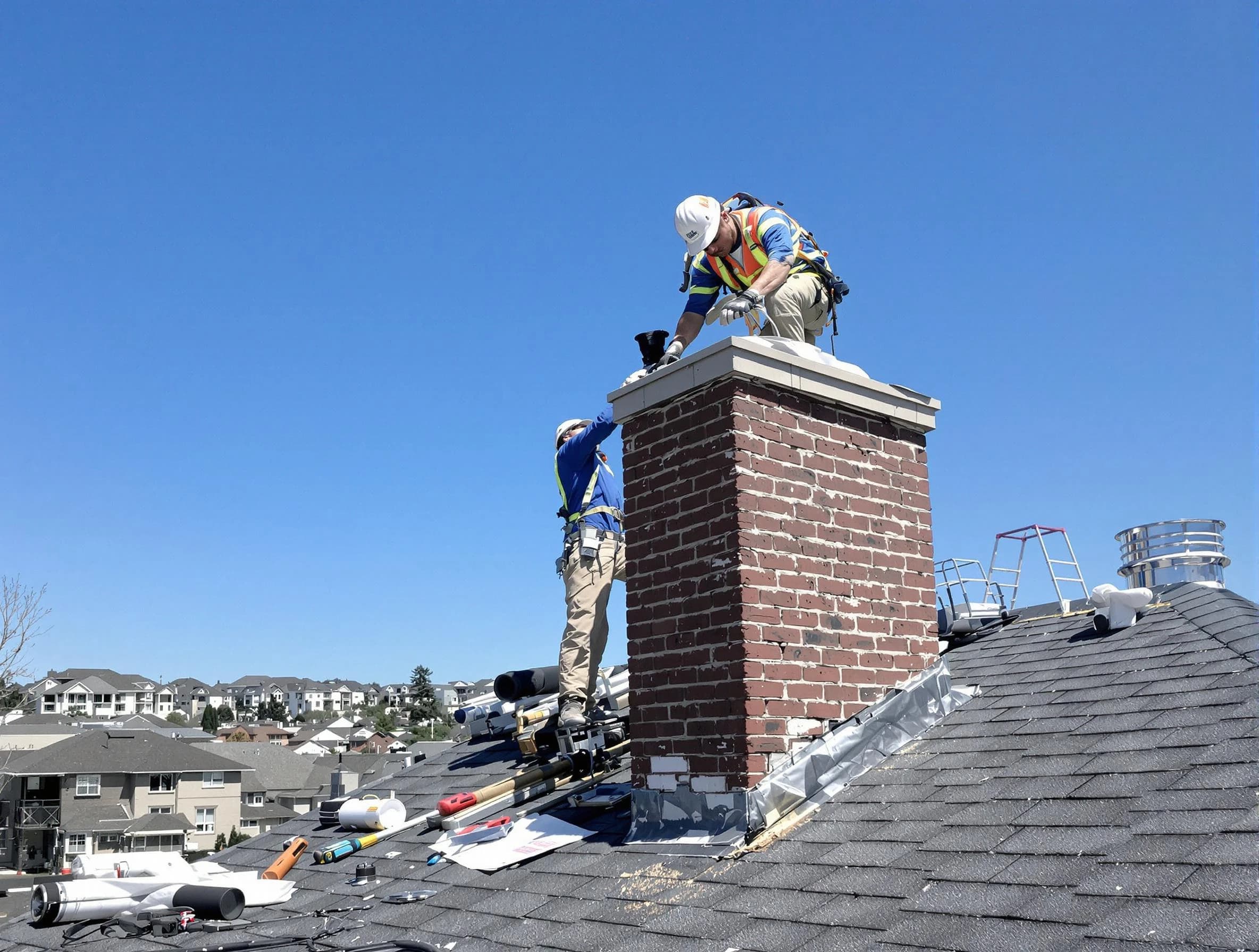 Colonial Heights Chimney Sweep repairing a chimney crown in Colonial Heights, VA