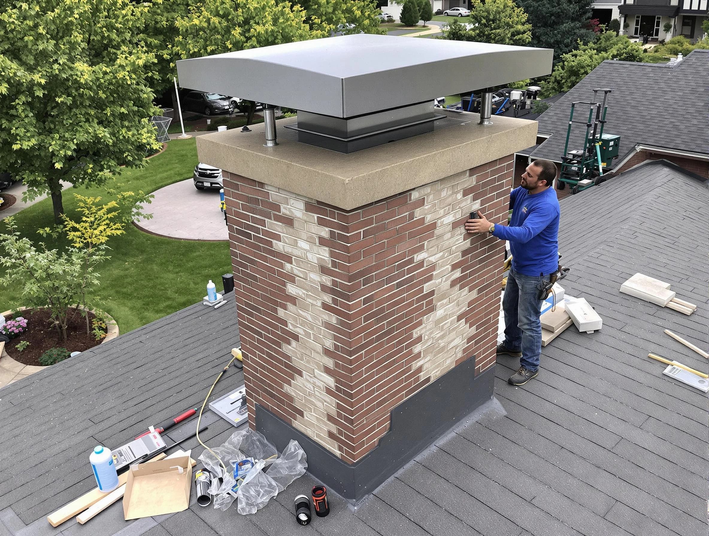 Colonial Heights Chimney Sweep team working on a custom chimney remodel in Colonial Heights, VA