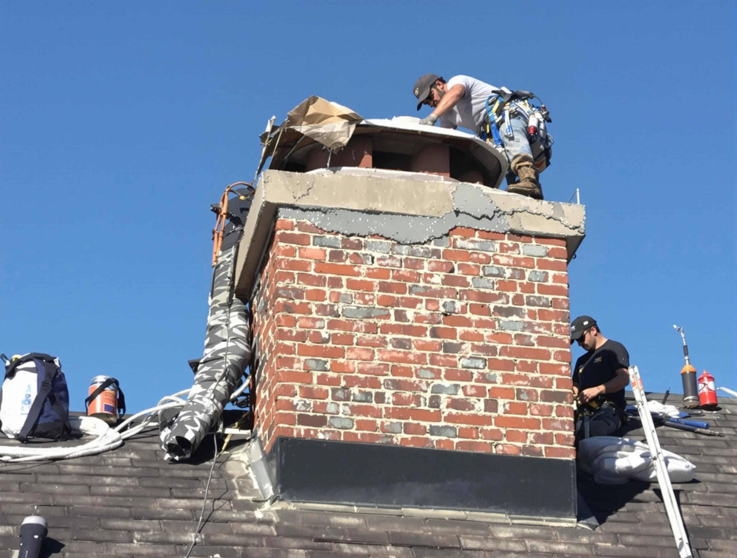 Colonial Heights Chimney Sweep installing a custom chimney crown in Colonial Heights, VA